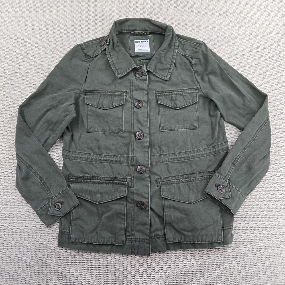 Old Navy Coat Womens Small Green Twill Military Utility Button Field Jacket